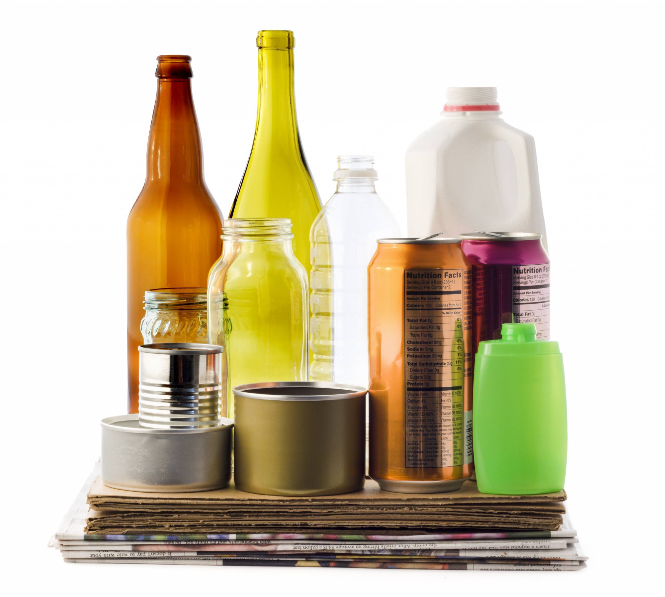 metal cans glas bottles plastic bottles boxes paper flexible packaging